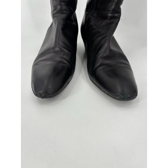 Prada Boots Womens 39 Black Leather Knee High Zip Up Wedge Elastic Nylon Panel - Picture 9 of 14